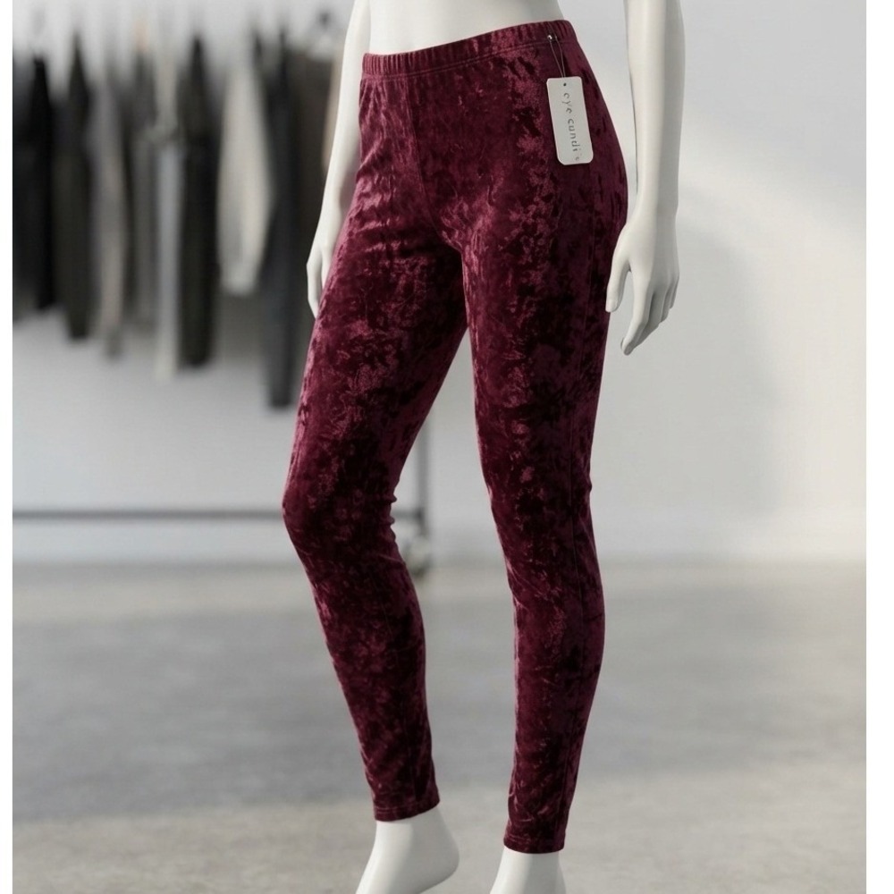 Eye Candy Women Burgundy Crushed Velvet Leggings Size Medium NWT